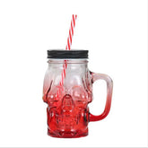 Mason Jar Tête de Mort en Verre 500 ml avec Paille