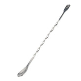 Cuillère à cocktail torsadée en inox, vue d'ensemble avec extrémité cuillère et fourchette