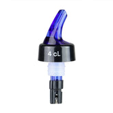 Bec verseur doseur 4 cl avec embout bleu et bague noire, présenté seul sur fond blanc.