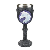 Calice Licorne au design gothique, coupe intérieure en acier inoxydable, photographié sur fond blanc