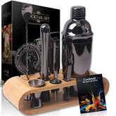 Coffret cocktail vintage complet noir présenté avec sa boîte d'emballage