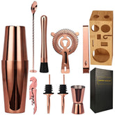 Kit cocktail 9 pièces rose gold complet avec son coffret bambou et sa boîte cadeau