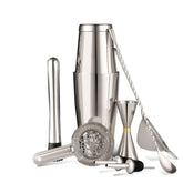 Kit cocktail Boston complet avec shaker, verre à mélange, pilon, passoire, doseur et cuillère en acier inoxydable