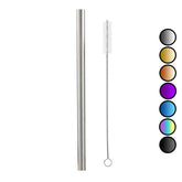 Paille à smoothie en inox argenté avec nuancier circulaire présentant les sept coloris disponibles.