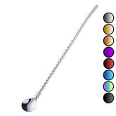 Paille cuillère en inox argenté sur fond blanc avec nuancier des couleurs disponibles