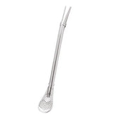 Paille mojito en inox argenté avec embout passoire, photo produit sur fond blanc