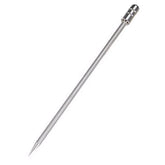 Pique à cocktail en inox avec pointe fine et embout strié, présenté seul sur fond blanc.