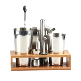Set shaker à cocktail complet avec support en bambou, deux gobelets, doseur et cuillère à mélange