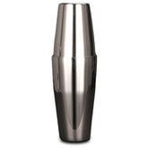 Shaker Boston en inox argenté poli, vue complète assemblée sur fond blanc.