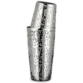 Photo packshot du shaker Boston Décoré assemblé sur fond blanc, montrant le motif floral gravé sur l'inox brillant.