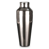 Shaker à cocktail en inox argenté, packshot de face sur fond blanc.