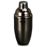 Shaker à cocktail classique noir sur fond blanc, vue packshot de face.