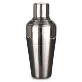 Shaker cocktail professionnel en inox argenté, vue packshot complète sur fond blanc.
