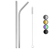 2 Pailles en Acier Inoxydable Courbee et Droite
