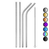 4 Pailles en Acier Inoxydable Courbées et Droites