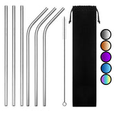 6 Pailles en Acier Inoxydable Courbées et Droites