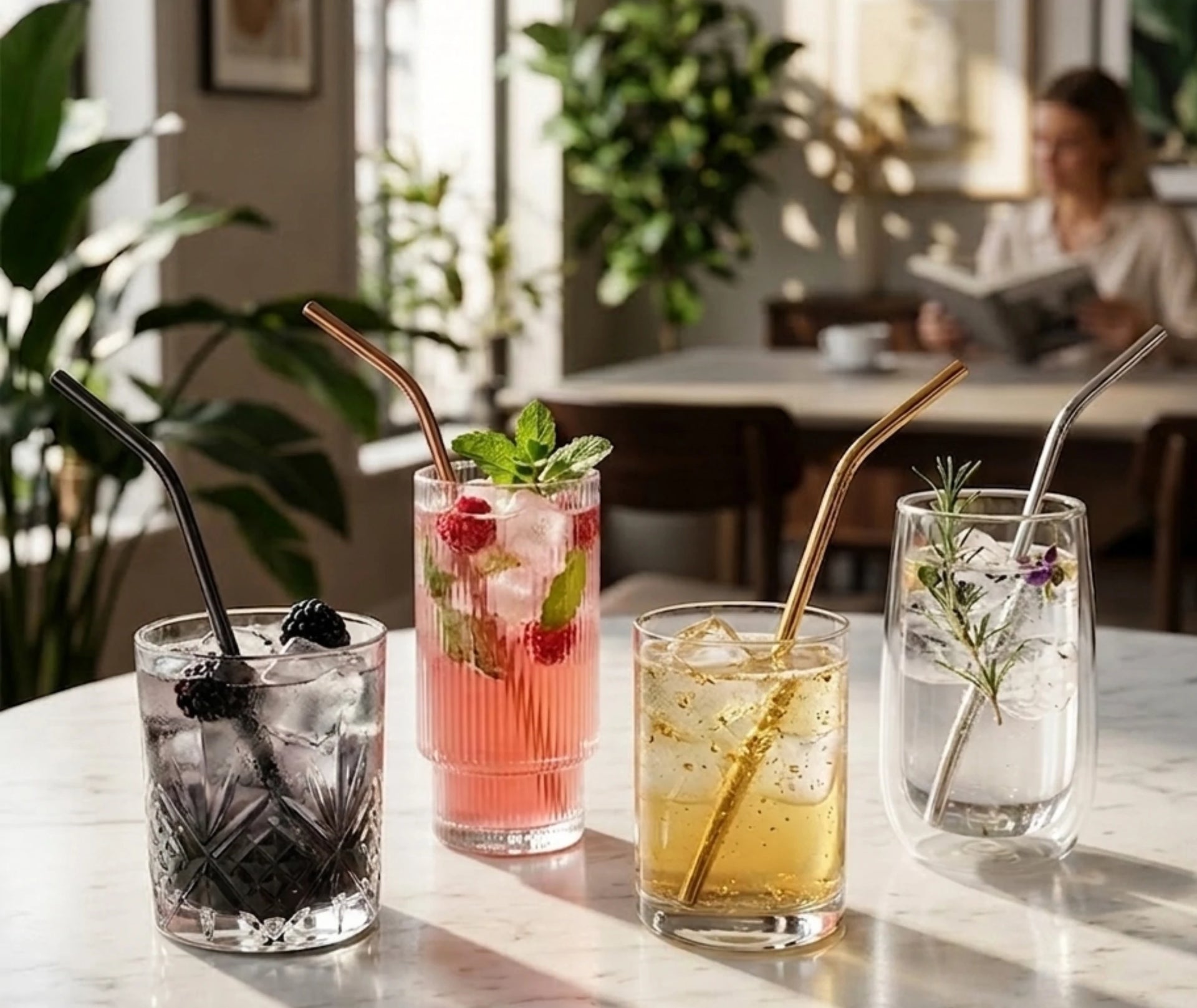 4 pailles cocktail inox variées - accessoires bar