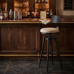 Chaise de Bar Moderne en Bois avec Assise Blanche Rembourrée