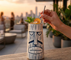 Mug Tiki Céramique Bleu & Blanc