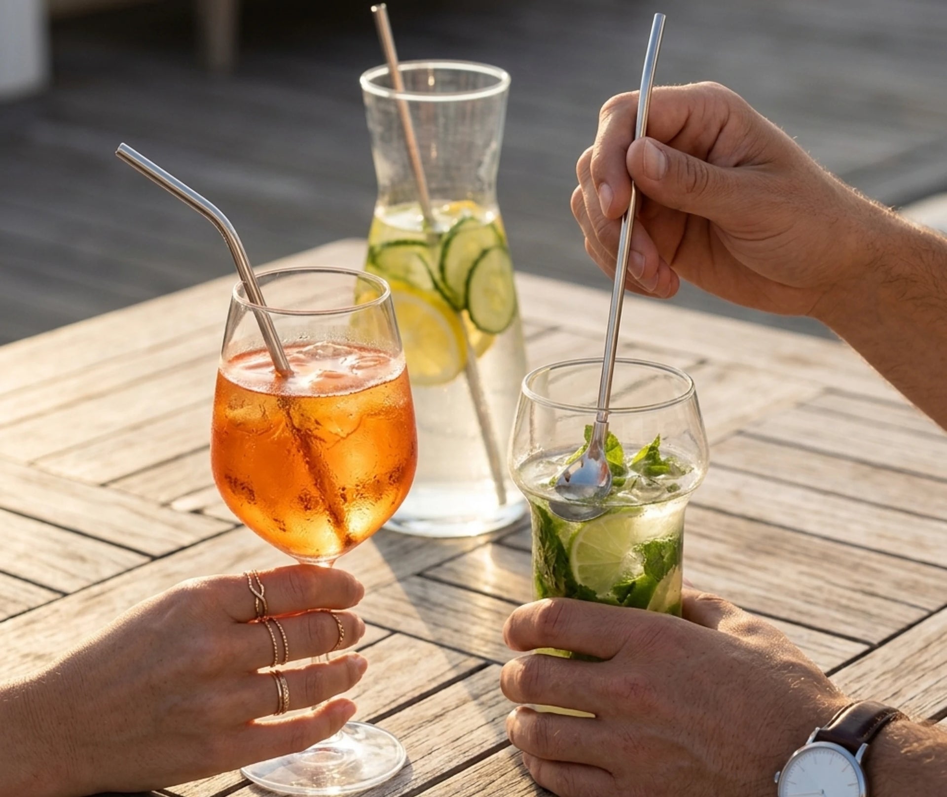 Pailles à cocktail classiques et cuillères - set inox