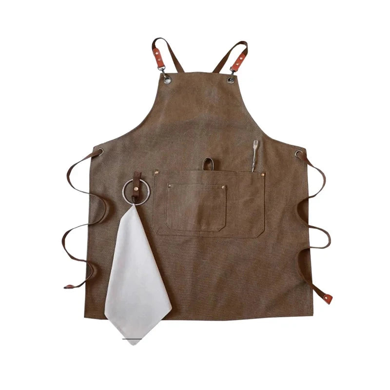 Tablier Barman Barista Marron en Toile Canvas 100% Coton
