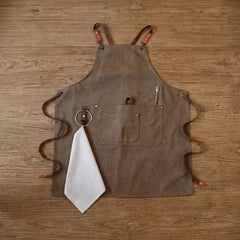 Tablier Barman Barista Marron en Toile Canvas 100% Coton