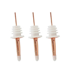 Lot de trois becs verseurs finition or rose pour bouteille d'alcool, photo produit sur fond blanc.