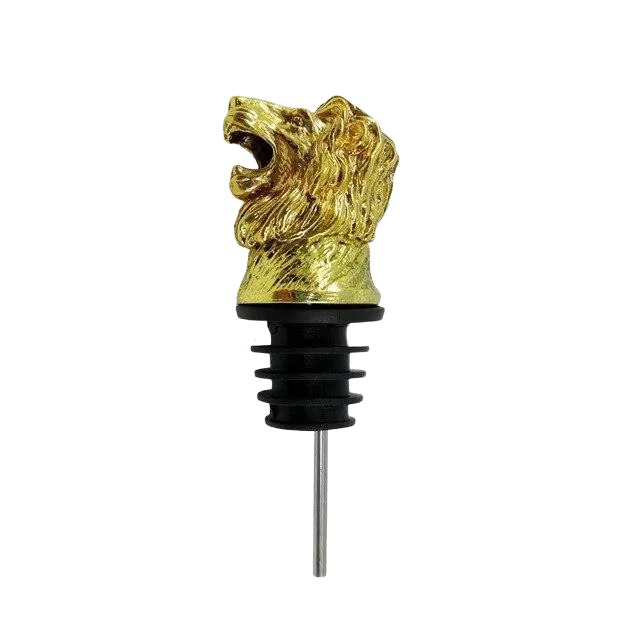 Bec verseur tête de lion en finition dorée, vue de profil sur fond blanc