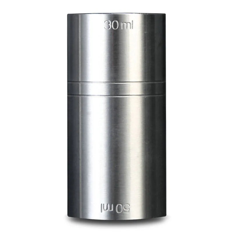 Doseur à cocktail en acier inoxydable, graduations 30 ml et 50 ml, photo packshot sur fond blanc