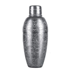 Shaker cocktail 500ml gris anthracite à motifs gravés, vue de face sur fond blanc