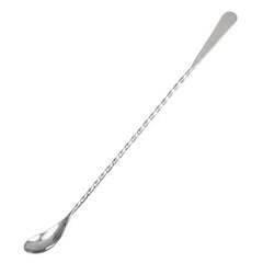 Cuillère à cocktail grande taille en finition argentée, présentée sur fond blanc
