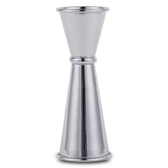 Doseur à cocktail double cône en inox argenté, photographié seul sur fond blanc.