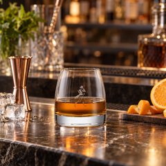 Verre à whisky transparent à fond épais - mise en scène bar