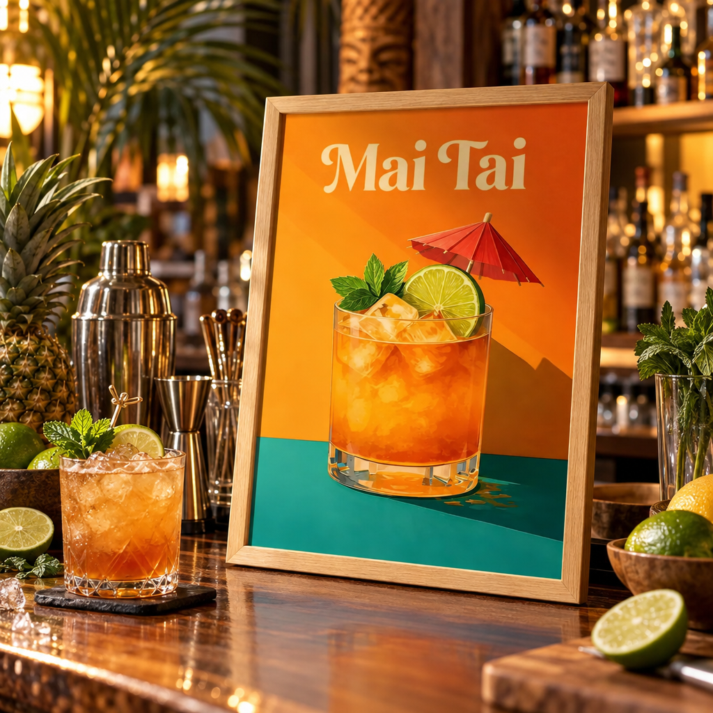 Poster classique de cocktail Mai Tai - mise en scène bar