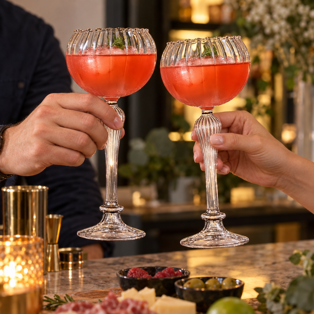 Lot de 2 Verres à Cocktail Vintage Colonne Romaine - en situation d'utilisation