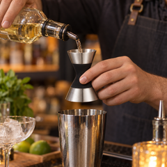 Jigger Double Doseur Cocktail en Inox avec Poignée Antidérapante - en situation d'utilisation