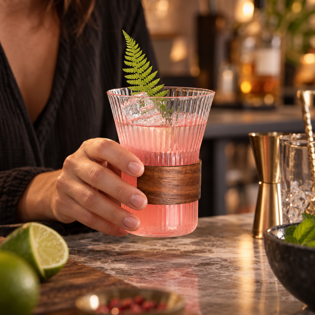Verre à Cocktail Nervuré Style Japonais 320 ml - en situation d'utilisation
