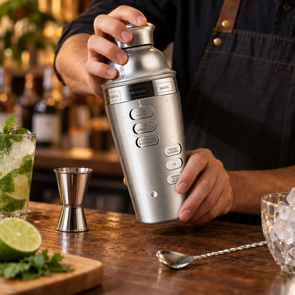 Kit Shaker à Cocktail avec Recettes - en situation d'utilisation