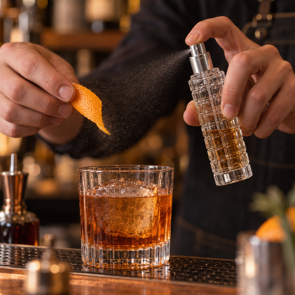 Flacon Doseur Rechargeable 30ml en Verre — Motif Damier - en situation d'utilisation