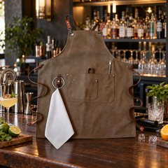 Tablier Barman Barista Marron en Toile Canvas 100% Coton - mise en scène bar