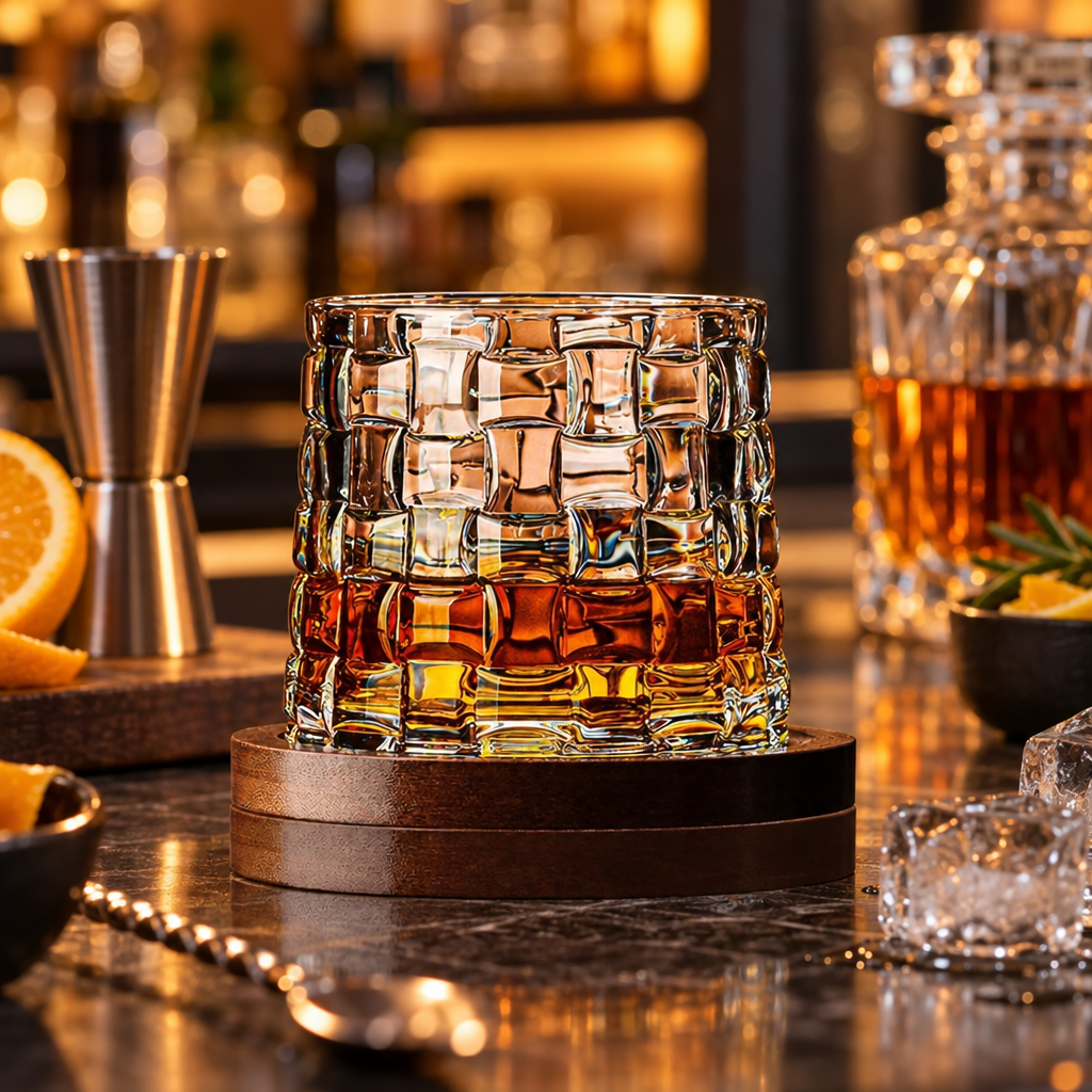 Verre à Whisky Rotatif en Verre Cristallin - mise en scène bar