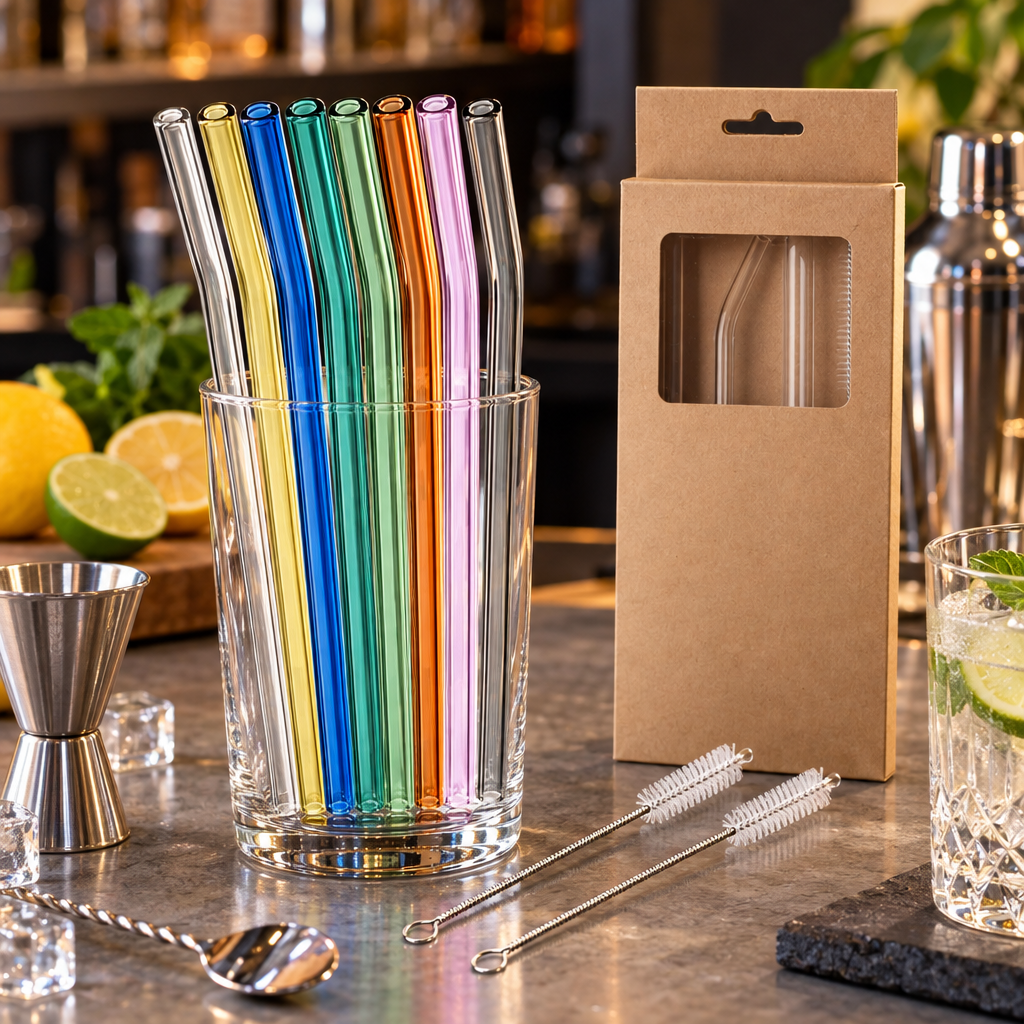 Pailles Réutilisables en Verre Borosilicate - mise en scène bar