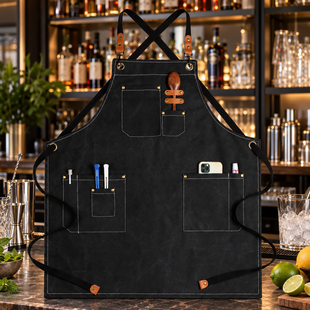 Tablier de Barman Professionnel Noir - mise en scène bar