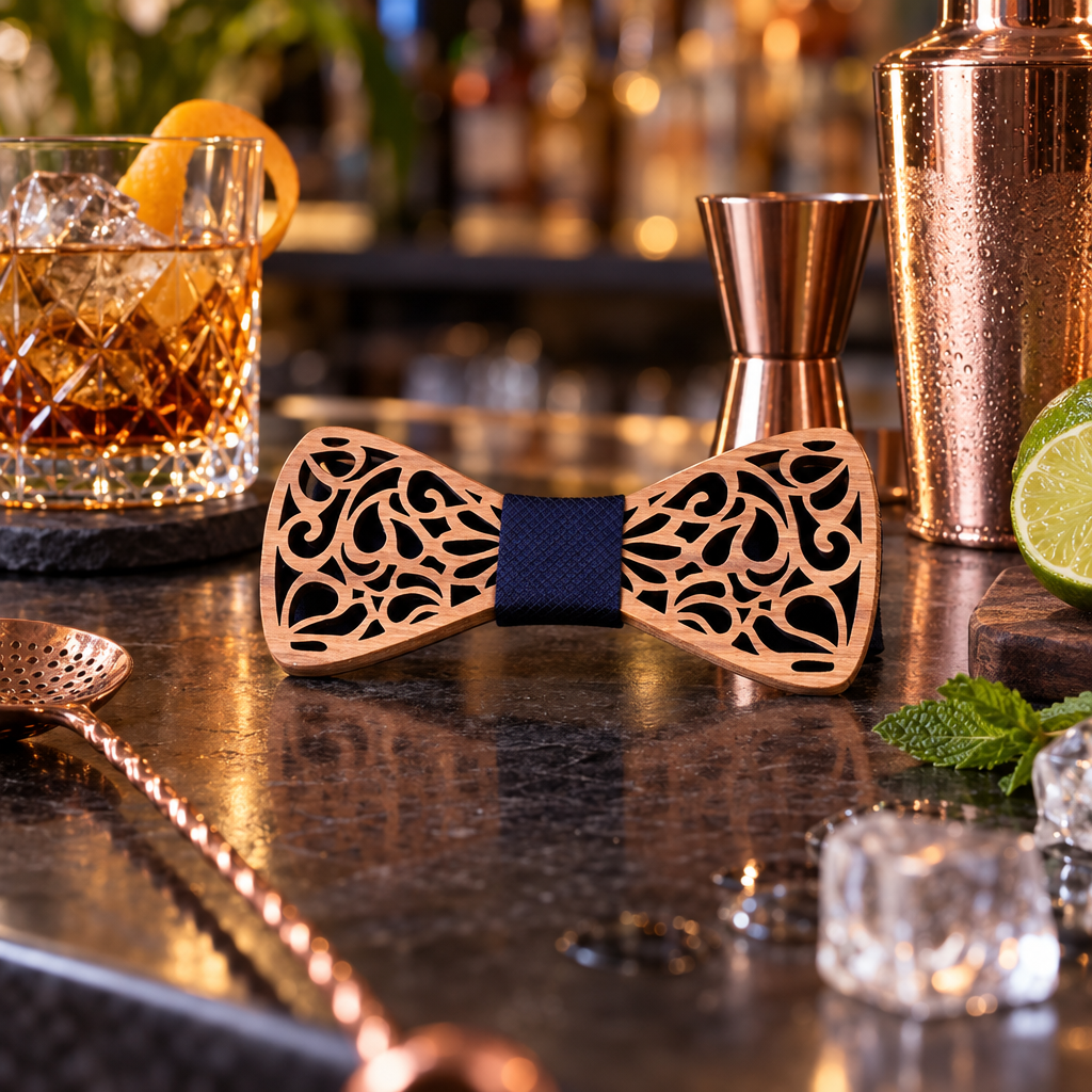 Noeud Papillon en Bois Classique - mise en scène bar
