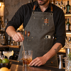 Tablier de Barman Gris Foncé avec Poche - en situation d'utilisation