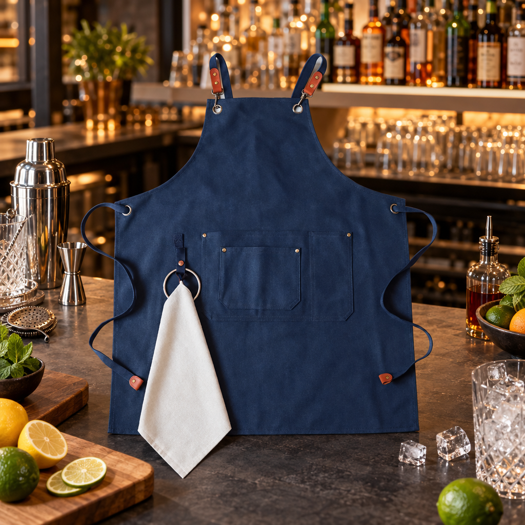 Tablier Barman Barista en Toile Canvas 100% Coton - mise en scène bar