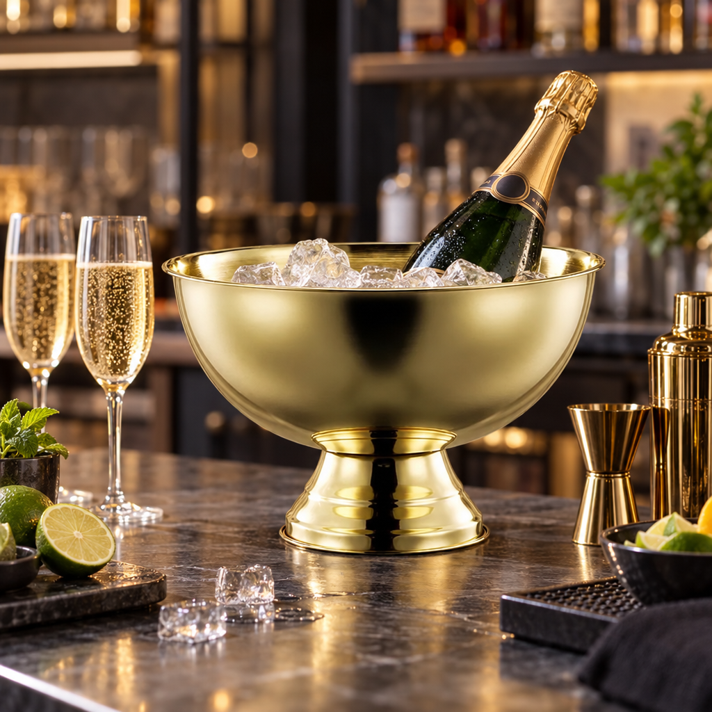 Seau à Champagne Doré - mise en scène bar