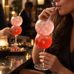 Verre à Cocktail Double Bulle sur Pied - en situation d'utilisation