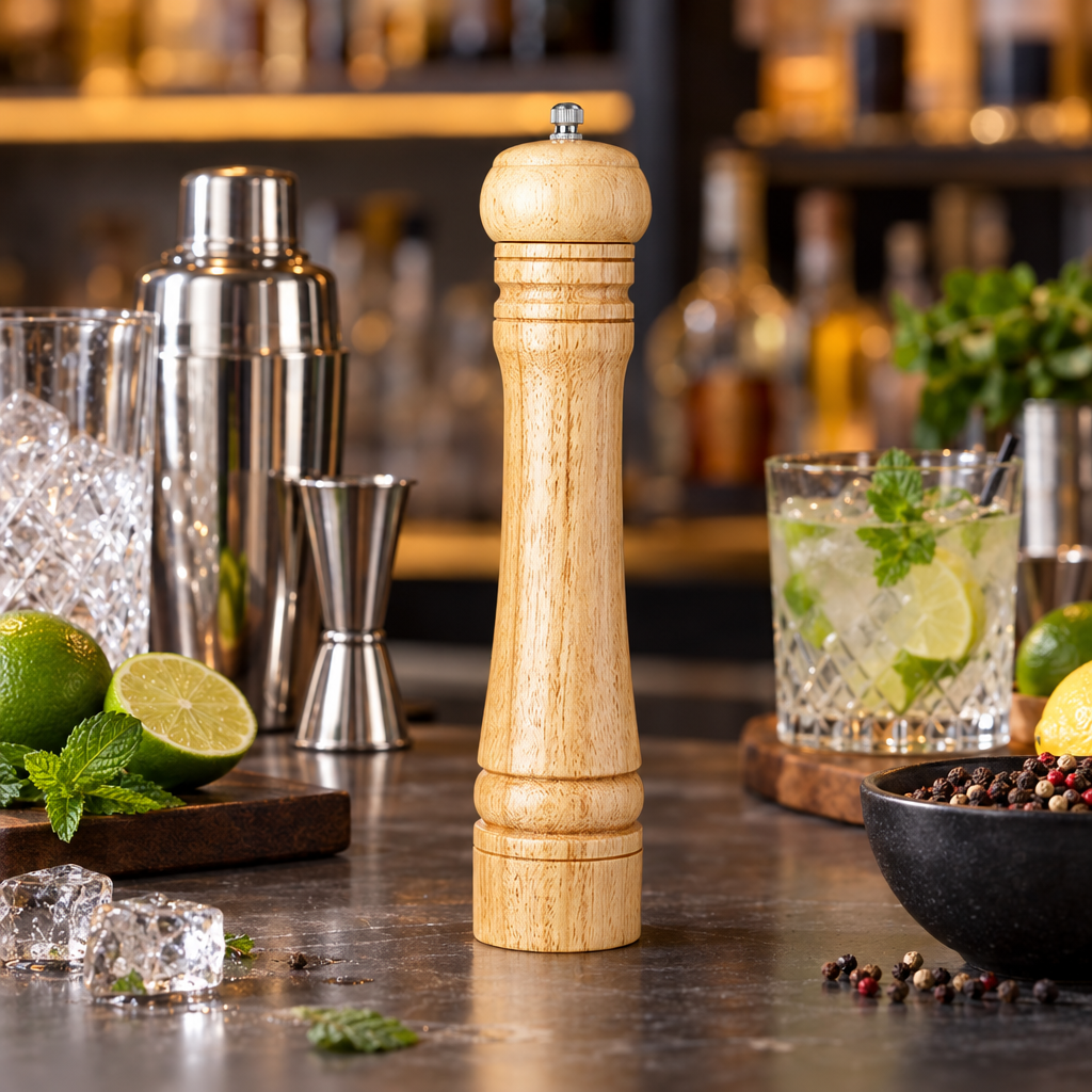 Moulin à Epices en Bois - mise en scène bar