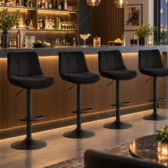 Lot de 4 Tabourets de Bar en Velours Noir - mise en scène bar